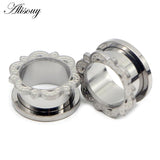 2pcs Stainless Steel Ear Gauges Plugs Flower Lace Ear Flesh Tunnel Expanders