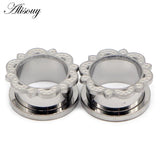 2pcs Stainless Steel Ear Gauges Plugs Flower Lace Ear Flesh Tunnel Expanders