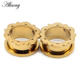 2pcs Stainless Steel Ear Gauges Plugs Flower Lace Ear Flesh Tunnel Expanders