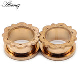 2pcs Stainless Steel Ear Gauges Plugs Flower Lace Ear Flesh Tunnel Expanders