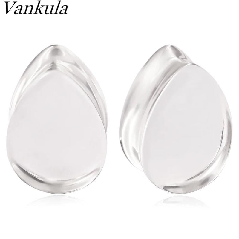 2pcs 6-25mm Water Drop Glass Ear Tunnel Guages Earring Piercing Body Jewelry