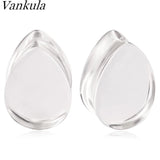 2pcs 6-25mm Water Drop Glass Ear Tunnel Guages Earring Piercing Body Jewelry
