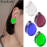 2pcs 6-25mm Water Drop Glass Ear Tunnel Guages Earring Piercing Body Jewelry