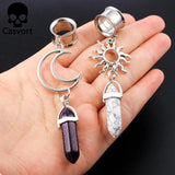 2PCS Stainless Steel Moon Star Stone Dangles Ear Piercing Tunnels Plugs