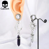2PCS Stainless Steel Moon Star Stone Dangles Ear Piercing Tunnels Plugs