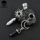2PCS Stainless Steel Moon Star Stone Dangles Ear Piercing Tunnels Plugs