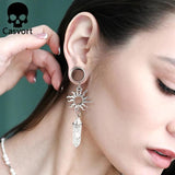 2PCS Stainless Steel Moon Star Stone Dangles Ear Piercing Tunnels Plugs