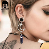 2PCS Stainless Steel Moon Star Stone Dangles Ear Piercing Tunnels Plugs