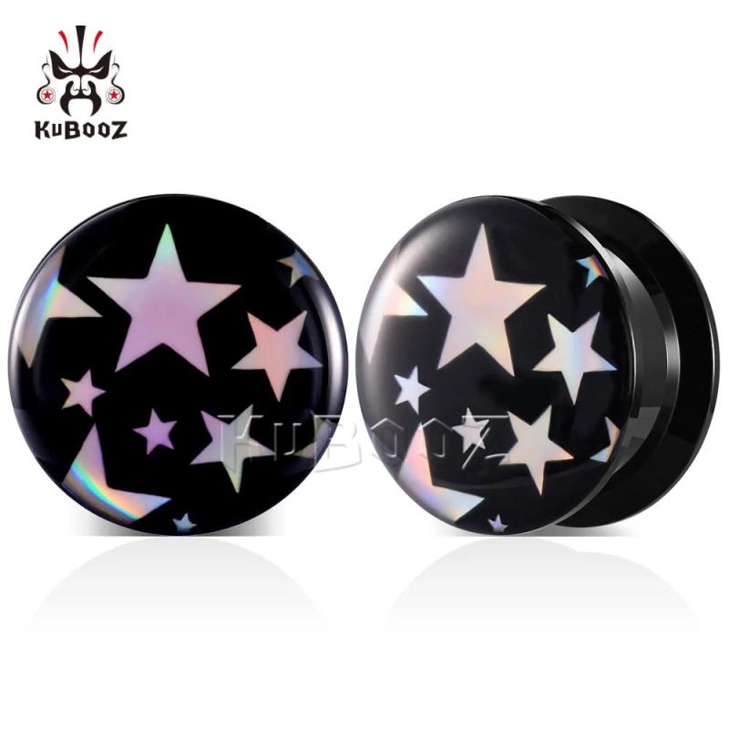 Acrylic Colored Stars Logo Ear Gauges Tunnels Plugs Body Jewelry