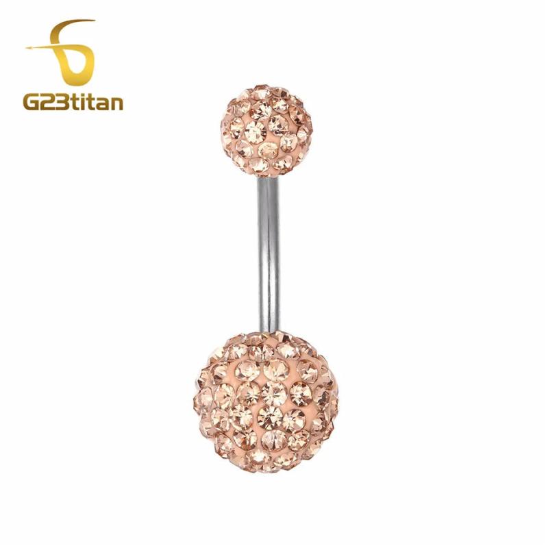 Zircon Clay Ball Belly Button Rings 14G Titanium Barbell Navel Earring
