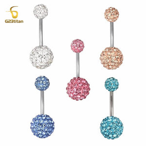 Zircon Clay Ball Belly Button Rings 14G Titanium Barbell Navel Earring