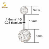 Zircon Clay Ball Belly Button Rings 14G Titanium Barbell Navel Earring
