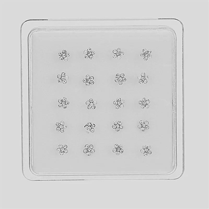 925 Silver Crystal Flower Nose Ring Set - 20pcs/box
