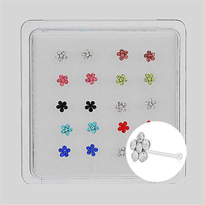 925 Silver Crystal Flower Nose Ring Set - 20pcs/box