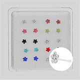 925 Silver Crystal Flower Nose Ring Set - 20pcs/box