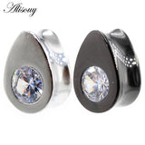 1pc Water Drop Zircon Ear Tunnels Stainless Steel Plugs Gauges Earrings