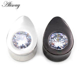 1pc Water Drop Zircon Ear Tunnels Stainless Steel Plugs Gauges Earrings