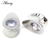 1pc Water Drop Zircon Ear Tunnels Stainless Steel Plugs Gauges Earrings