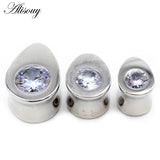 1pc Water Drop Zircon Ear Tunnels Stainless Steel Plugs Gauges Earrings