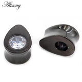 1pc Water Drop Zircon Ear Tunnels Stainless Steel Plugs Gauges Earrings