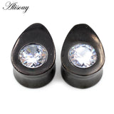 1pc Water Drop Zircon Ear Tunnels Stainless Steel Plugs Gauges Earrings