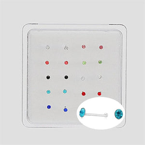 20pcs/box 925 Silver Colorful Crystal Nose Ring Set