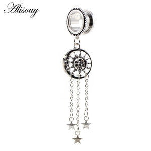 1PC Retro Stainless Steel Sun Moon Star Ear Plugs Tunnels Expander