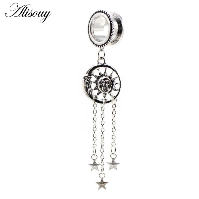 1PC Retro Stainless Steel Sun Moon Star Ear Plugs Tunnels Expander