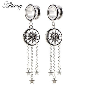 1PC Retro Stainless Steel Sun Moon Star Ear Plugs Tunnels Expander
