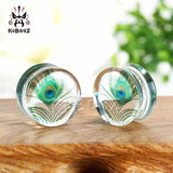 Acrylic Peacock Feather Ear Plugs Tunnels Earrings Gauges Body Jewelry 2PCS