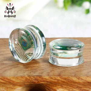 Acrylic Peacock Feather Ear Plugs Tunnels Earrings Gauges Body Jewelry 2PCS