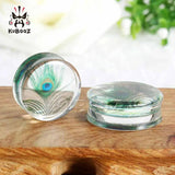 Acrylic Peacock Feather Ear Plugs Tunnels Earrings Gauges Body Jewelry 2PCS