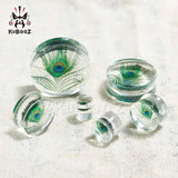 Acrylic Peacock Feather Ear Plugs Tunnels Earrings Gauges Body Jewelry 2PCS