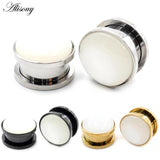 2x Stainless Steel Opal Stone Ear Gauges Tunnels Plugs