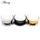 2x Stainless Steel Opal Stone Ear Gauges Tunnels Plugs