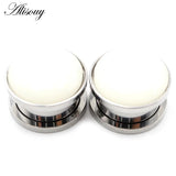 2x Stainless Steel Opal Stone Ear Gauges Tunnels Plugs