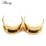 2x Stainless Steel Opal Stone Ear Gauges Tunnels Plugs