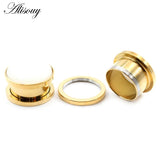 2x Stainless Steel Opal Stone Ear Gauges Tunnels Plugs