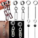 2PCS Punk Dangle Chain Ear Tunnels Plugs Earrings Stretcher Gauges Ear Piercing