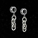 2PCS Punk Dangle Chain Ear Tunnels Plugs Earrings Stretcher Gauges Ear Piercing