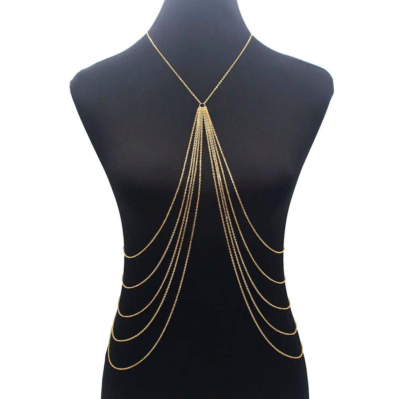 Long Tassel Body Chain Sexy Beach Silver Disco Party Accessories Bra Cross Body