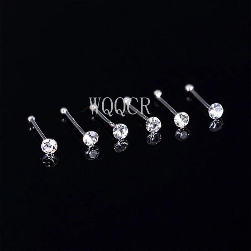20Pcs/Box Straight Pin Nose Stud with End Ball Crystal Nose Piercing