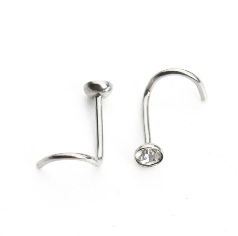 20pcs Stainless Steel Crystal Nose Rings Body Jewelry Nose Studs Hooks