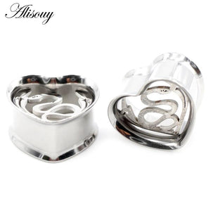 2pcs Stainless Steel Heart Ear Tunnels Plugs 8-25mm