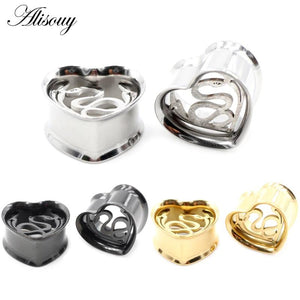 2pcs Stainless Steel Heart Ear Tunnels Plugs 8-25mm