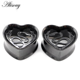 2pcs Stainless Steel Heart Ear Tunnels Plugs 8-25mm