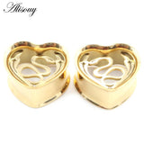 2pcs Stainless Steel Heart Ear Tunnels Plugs 8-25mm