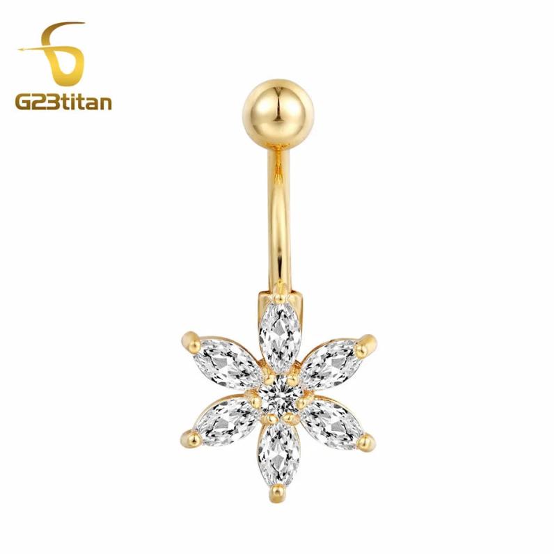 Golden Flower Crystal Belly Button Ring Beach Chain