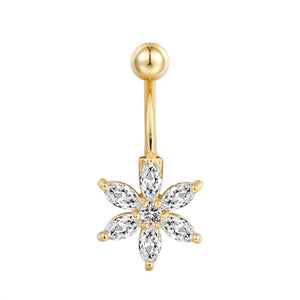 Golden Flower Crystal Belly Button Ring Beach Chain