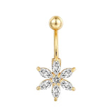 Golden Flower Crystal Belly Button Ring Beach Chain